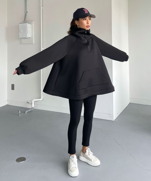 CHERI since1985(シェリ)の「ボンディングテントシルエットハーフジップフーディー(パーカー・レディース・ブラック/ホワイト・FREE)」の3枚目の写真
