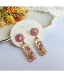 【Sweetlupine】【Sweetlupine】【ピンク】淡い花形 クリアステック フラワー お花いっぱい レジン ♡チタンピアス(MA)