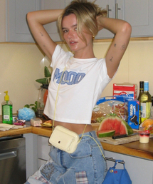 GINGHAM APPLIQUE CROP T SHIRTS WHITE