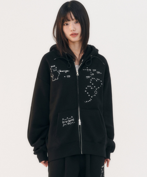 ambler(エムブラー)の「エモジ刺繍ジップアップフードジャケット AZIP803 (ブラック)(パーカー・レディース・その他・FREE)」の2枚目の写真