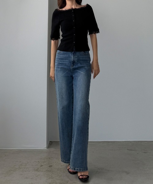 Louere(ルエレ)の「オフショルレーストリムカットソートップス(Tシャツ/カットソー・レディース・ブラック/グレイッシュベージュ/ネイビー・SMALL/MEDIUM/LARGE/X-LARGE)」の10枚目の写真