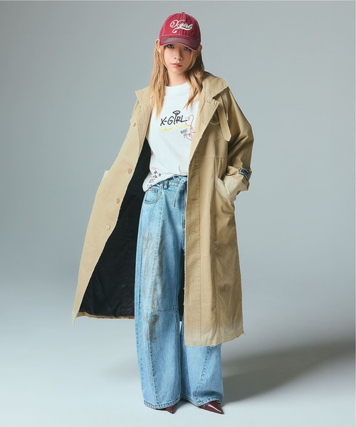 X-girl(エックスガール)の「FADED STAND COLLAR LONG COAT(トレンチコート・レディース・ブラック/ベージュ・S/M)」の3枚目の写真