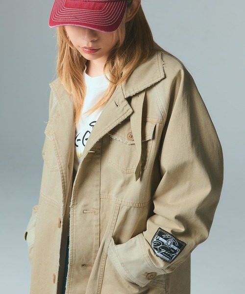 X-girl(エックスガール)の「FADED STAND COLLAR LONG COAT(トレンチコート・レディース・ブラック/ベージュ・S/M)」の5枚目の写真