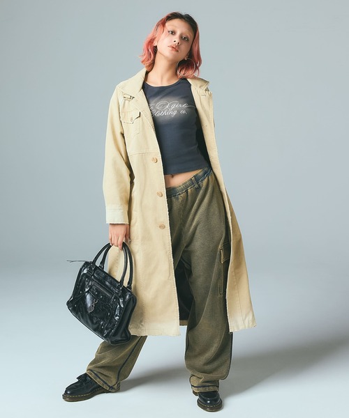 X-girl(エックスガール)の「FADED STAND COLLAR LONG COAT(トレンチコート・レディース・ブラック/ベージュ・S/M)」の6枚目の写真