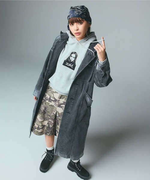 X-girl(エックスガール)の「FADED STAND COLLAR LONG COAT(トレンチコート・レディース・ブラック/ベージュ・S/M)」の7枚目の写真