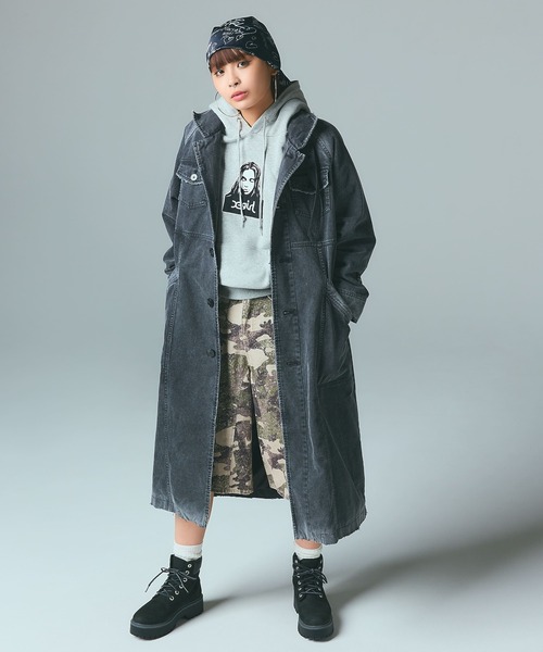 X-girl(エックスガール)の「FADED STAND COLLAR LONG COAT(トレンチコート・レディース・ブラック/ベージュ・S/M)」の8枚目の写真