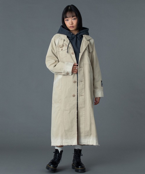 X-girl（エックスガール）の「FADED STAND COLLAR LONG COAT（トレンチコート・レディース・ブラック/ベージュ・S/M）」の20枚目の写真