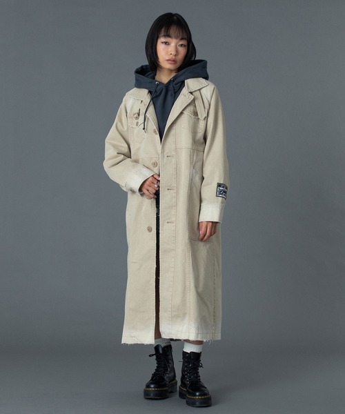 X-girl（エックスガール）の「FADED STAND COLLAR LONG COAT（トレンチコート・レディース・ブラック/ベージュ・S/M）」の21枚目の写真