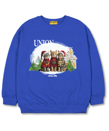 スリーキャット オーバーサイズ スウェット クリスマスTシャツ [裏起毛]ブルー
