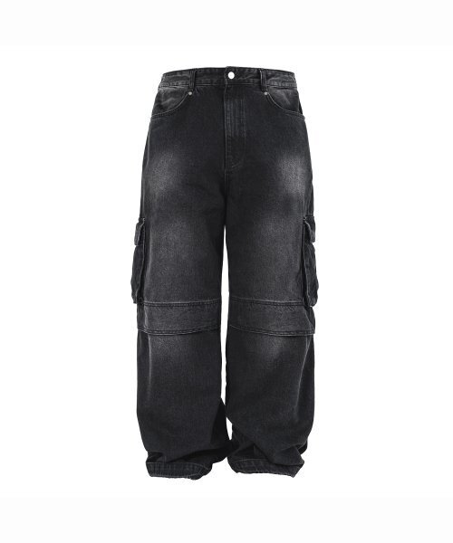 HIDDEN BEHIND(ヒドゥンビハインド)の「SIDE CUT DENIM CARGO PANTS (WASHED BLACK)(デニムパンツ・メンズ・その他・LARGE/MEDIUM/X-LARGE)」の2枚目の写真