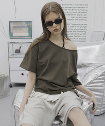 HOLY NUMBER 7（ホーリーナンバーセブン）の「キュービックオフショルダー半袖Tシャツ_カーキ（Tシャツ/カットソー）」