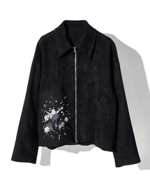 CORD（コード）の「Stain Embroidered Suede Jacket_BK（ライダースジャケット）」