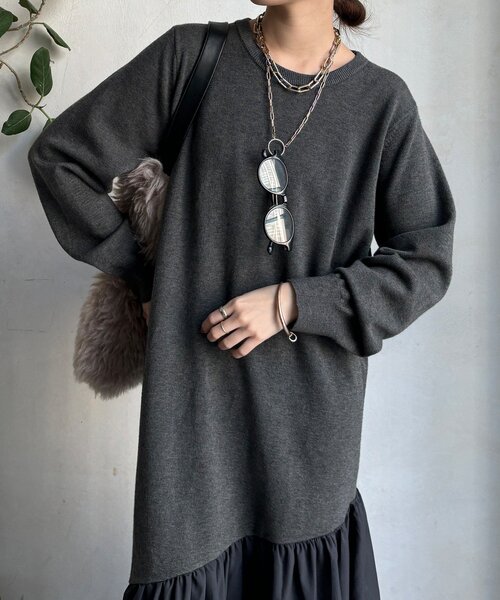 DouDou(ドゥドゥ)の「【WEB限定】異素材切替ニットワンピース(ワンピース・レディース・チャコールグレー/ブラック・FREE)」の17枚目の写真