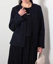 fleur by mint breeze | 【L~5L 大きいサイズ】ラメ混ファンシーツイードジャケット(ノーカラージャケット)