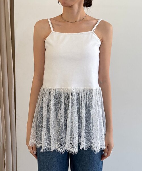CAPRICIEUX LE'MAGE（カプリシューレマージュ）の「【トレンド感あるレイヤードコーデに！調整可能◎】レースキャミ（キャミソール・レディース・ホワイト・FREE）」の7枚目の写真