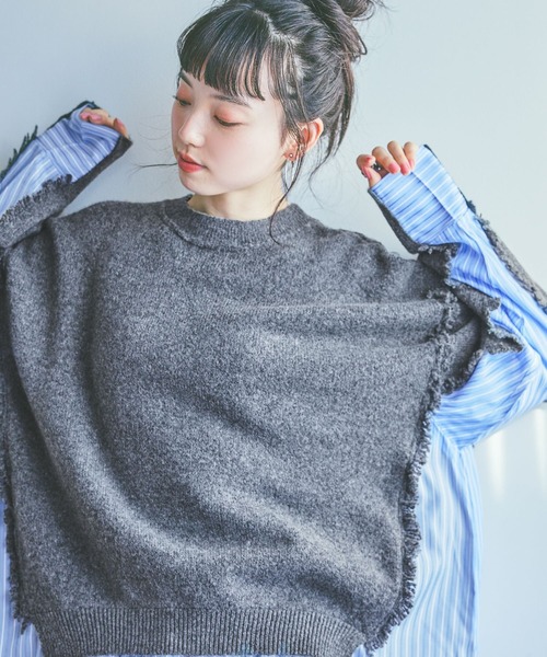 niko and...（ニコアンド）の「ストライプドッキングニット（ニット/セーター・レディース・ネイビー/アイボリー/グレー・FREE）」の2枚目の写真