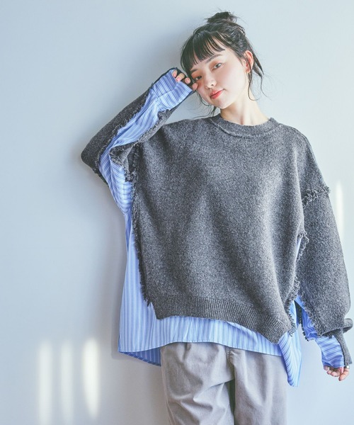 niko and...（ニコアンド）の「ストライプドッキングニット（ニット/セーター・レディース・ネイビー/アイボリー/グレー・FREE）」の19枚目の写真