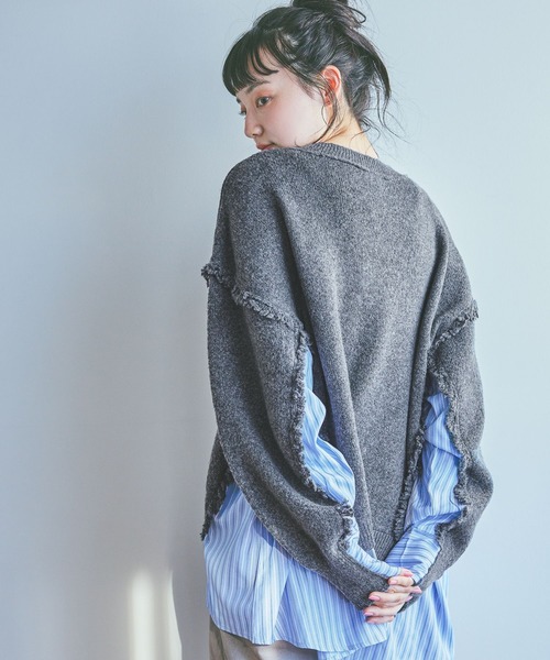 niko and...（ニコアンド）の「ストライプドッキングニット（ニット/セーター・レディース・ネイビー/アイボリー/グレー・FREE）」の20枚目の写真