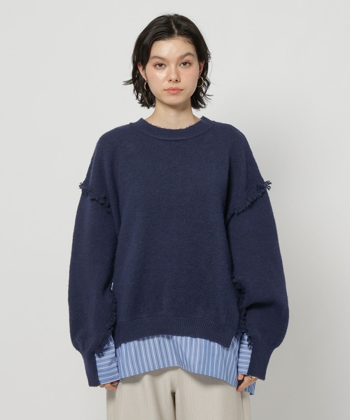 niko and...（ニコアンド）の「ストライプドッキングニット（ニット/セーター・レディース・ネイビー/アイボリー/グレー・FREE）」の5枚目の写真