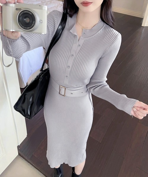Miniministore(ミニミニストア)の「リブニットタイトワンピースウエストベルト(ワンピース・レディース・ベージュ/ブラック/グレー/ネイビー・FREE)」の8枚目の写真