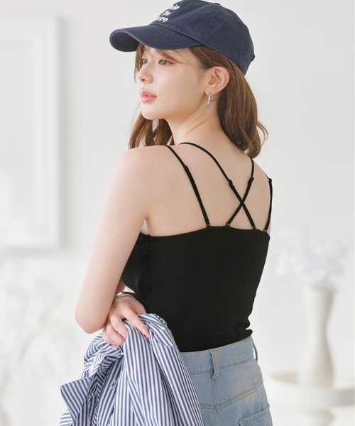 YU'NOW(ユナウ)の「【丈が選べる/ストラップ調整可◎】【クッション性のあるカップで安定感抜群◎】ふわましゅブラキャミ【バッククロスデザインがかわいい♪】(キャミソール・レディース・アイボリー/ブラック系その他/ブラック/アイボリー系・LL/L/M/S)」の20枚目の写真