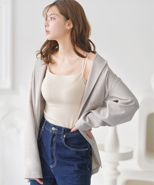YU'NOW(ユナウ)の「【丈が選べる/ストラップ調整可◎】【クッション性のあるカップで安定感抜群◎】ふわましゅブラキャミ【バッククロスデザインがかわいい♪】(キャミソール・レディース・アイボリー/ブラック系その他/ブラック/アイボリー系・LL/L/M/S)」の14枚目の写真