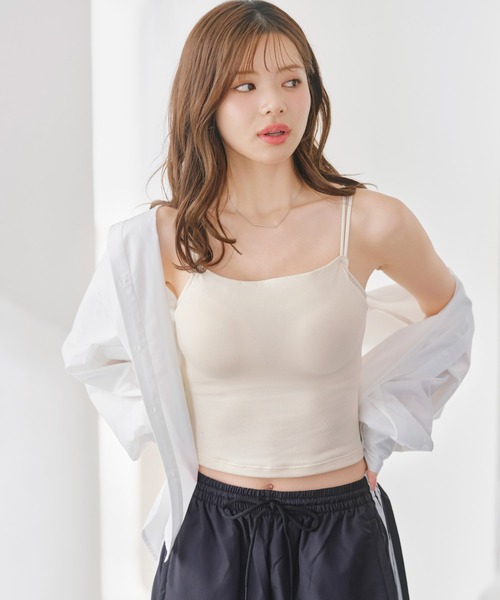 YU'NOW(ユナウ)の「【丈が選べる/ストラップ調整可◎】【クッション性のあるカップで安定感抜群◎】ふわましゅブラキャミ【バッククロスデザインがかわいい♪】(キャミソール・レディース・アイボリー/ブラック系その他/ブラック/アイボリー系・LL/L/M/S)」の22枚目の写真