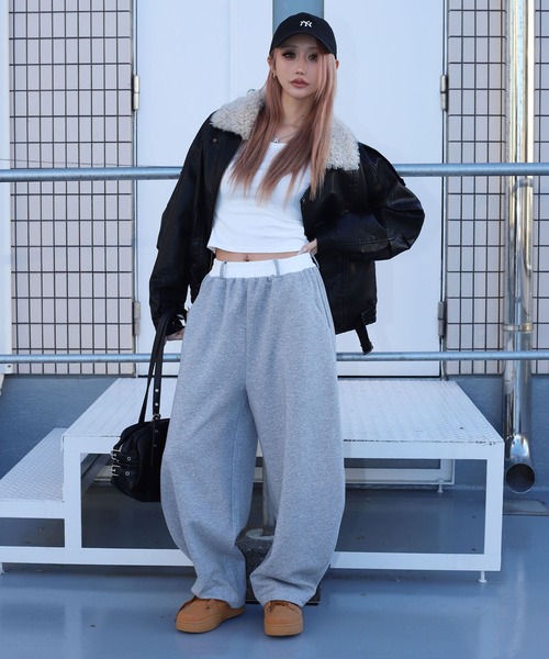 BLACKQUEEN(ブラッククイーン)の「【BLACKQUEEN】配色ウエストバルーンワイドスウェットパンツ(スウェットパンツ・レディース・グレー/ブラック・M)」の9枚目の写真