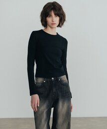 切り替えステッチ長袖Tシャツ_ブラック