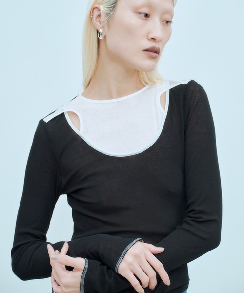 SHEER LAYERED RIB TOPS / シアー レイヤード リブ トップス（Tシャツ