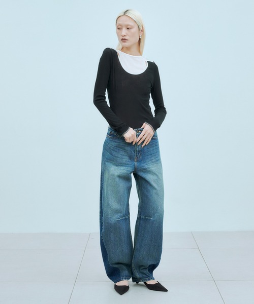 SHEER LAYERED RIB TOPS / シアー レイヤード リブ トップス（Tシャツ