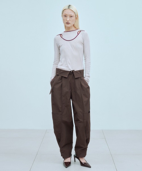 THINGS THAT MATTER(シングス ザット マター)の「SHEER LAYERED RIB TOPS / シアー レイヤード リブ トップス(Tシャツ/カットソー・レディース・ブラック/ブラック×ホワイト/グレイッシュベージュ・FREE)」の9枚目の写真