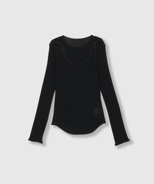 THINGS THAT MATTER(シングス ザット マター)の「SHEER LAYERED RIB TOPS / シアー レイヤード リブ トップス(Tシャツ/カットソー・レディース・ブラック/ブラック×ホワイト/グレイッシュベージュ・FREE)」の19枚目の写真