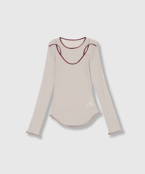 THINGS THAT MATTER(シングス ザット マター)の「SHEER LAYERED RIB TOPS / シアー レイヤード リブ トップス(Tシャツ/カットソー・レディース・ブラック/ブラック×ホワイト/グレイッシュベージュ・FREE)」の16枚目の写真