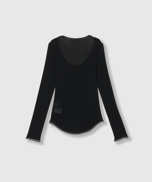 THINGS THAT MATTER(シングス ザット マター)の「SHEER LAYERED RIB TOPS / シアー レイヤード リブ トップス(Tシャツ/カットソー・レディース・ブラック/ブラック×ホワイト/グレイッシュベージュ・FREE)」の4枚目の写真