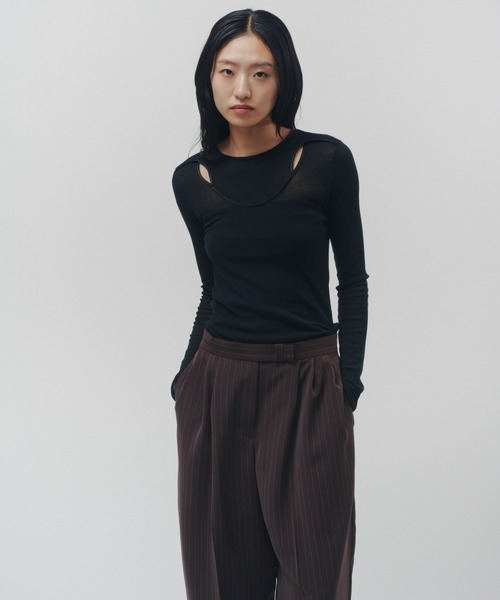THINGS THAT MATTER(シングス ザット マター)の「SHEER LAYERED RIB TOPS / シアー レイヤード リブ トップス(Tシャツ/カットソー・レディース・ブラック/ブラック×ホワイト/グレイッシュベージュ・FREE)」の21枚目の写真