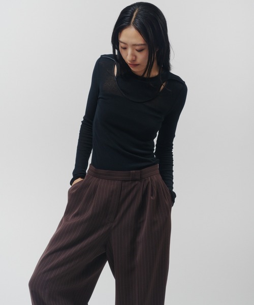 THINGS THAT MATTER(シングス ザット マター)の「SHEER LAYERED RIB TOPS / シアー レイヤード リブ トップス(Tシャツ/カットソー・レディース・ブラック/ブラック×ホワイト/グレイッシュベージュ・FREE)」の22枚目の写真