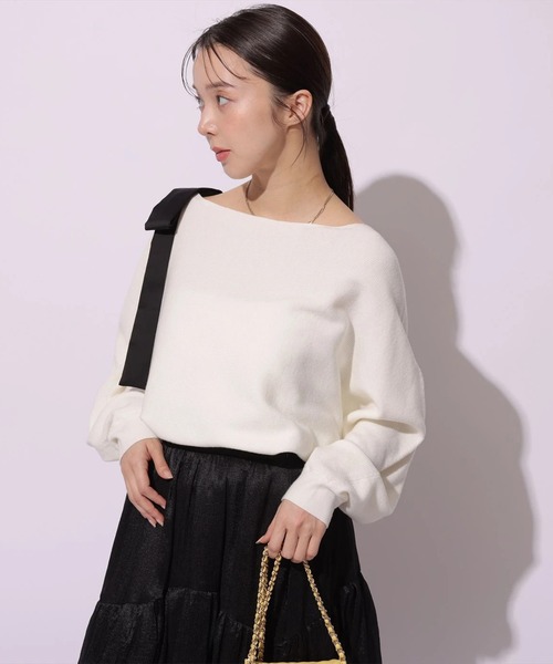 Mystrada(マイストラーダ)の「肩リボンニット(ニット/セーター・レディース・ホワイト系その他/ピンク/グレイッシュベージュ/イエロー/ホワイト・38)」の12枚目の写真