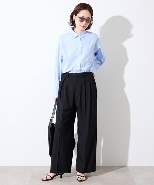 SLOBE IENA（スローブイエナ）の「《4サイズ展開》ベルテット2タックストレートパンツ（スラックス・レディース・ブラック/カーキ・34/36/38/40）」の3枚目の写真