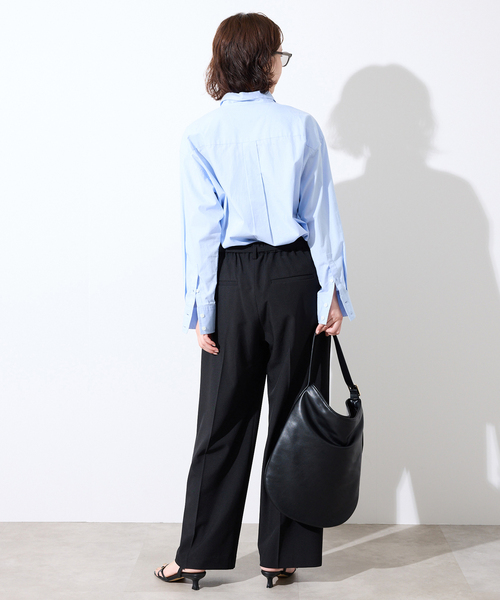 SLOBE IENA（スローブイエナ）の「《4サイズ展開》ベルテット2タックストレートパンツ（スラックス・レディース・ブラック/カーキ・34/36/38/40）」の5枚目の写真