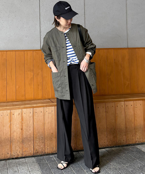 SLOBE IENA（スローブイエナ）の「《4サイズ展開》ベルテット2タックストレートパンツ（スラックス・レディース・ブラック/カーキ・34/36/38/40）」の6枚目の写真