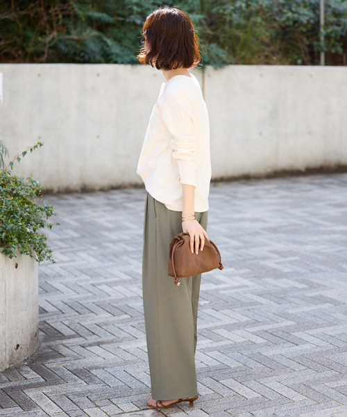 SLOBE IENA（スローブイエナ）の「《4サイズ展開》ベルテット2タックストレートパンツ（スラックス・レディース・ブラック/カーキ・34/36/38/40）」の17枚目の写真
