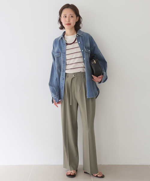 SLOBE IENA（スローブイエナ）の「《4サイズ展開》ベルテット2タックストレートパンツ（スラックス・レディース・ブラック/カーキ・34/36/38/40）」の19枚目の写真