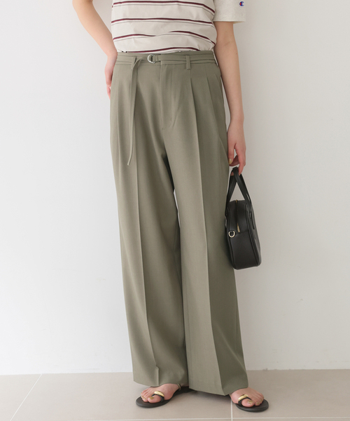 SLOBE IENA（スローブイエナ）の「《4サイズ展開》ベルテット2タックストレートパンツ（スラックス・レディース・ブラック/カーキ・34/36/38/40）」の21枚目の写真