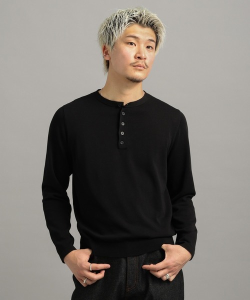 LURAKU（ルラク）の「【LURAKU】High Gauge Compact Henry Neck Knit / ハイゲージコンパクトヘンリーネックニット（ニット/セーター・メンズ・グレー/ブラック・M/S/L）」の11枚目の写真