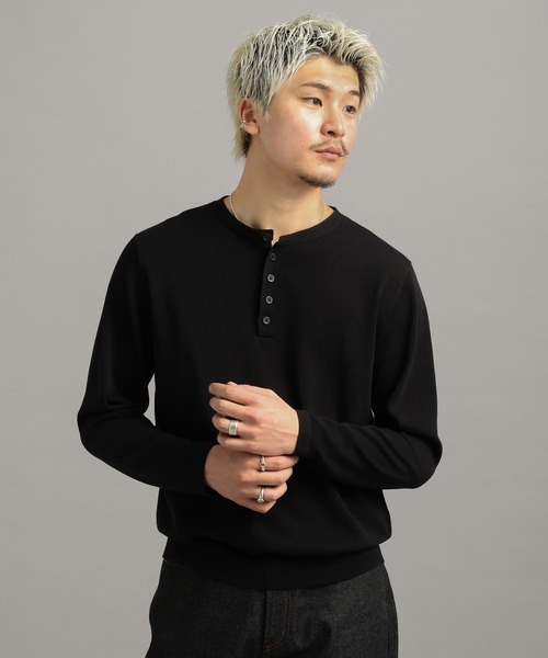 LURAKU（ルラク）の「【LURAKU】High Gauge Compact Henry Neck Knit / ハイゲージコンパクトヘンリーネックニット（ニット/セーター・メンズ・グレー/ブラック・M/S/L）」の13枚目の写真