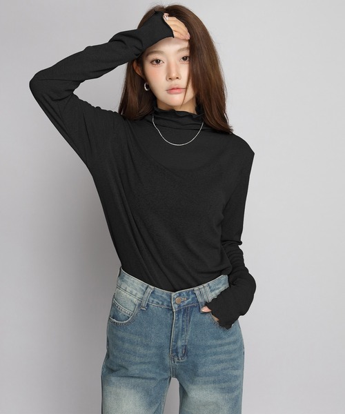 by LEGNA(バイレグナ)の「シアー ハイネック ロングスリーブTシャツ(Tシャツ/カットソー・レディース・ホワイト/ライトグレー/ライトグレー系/ブラック/ライトピンク・MEDIUM/LARGE)」の3枚目の写真