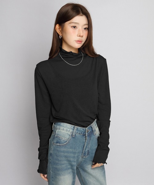 by LEGNA(バイレグナ)の「シアー ハイネック ロングスリーブTシャツ(Tシャツ/カットソー・レディース・ホワイト/ライトグレー/ライトグレー系/ブラック/ライトピンク・MEDIUM/LARGE)」の8枚目の写真
