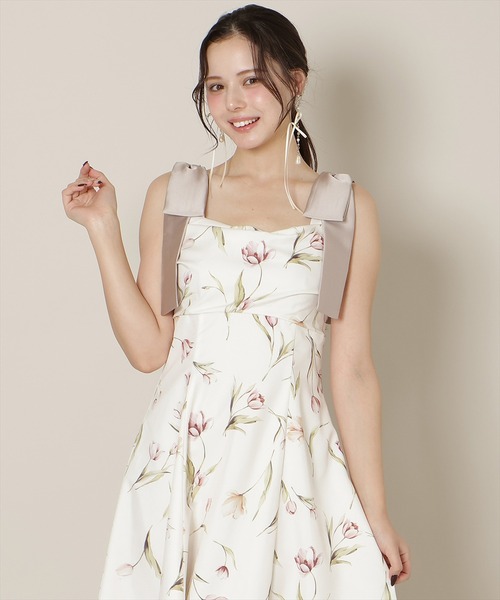 WILLSELECTION（ウィルセレクション）の「【先行予約受付中】リボンショルダーチューリップフレアワンピース（ワンピース・レディース・ピンク/ホワイト/ミント・FREE）」の4枚目の写真