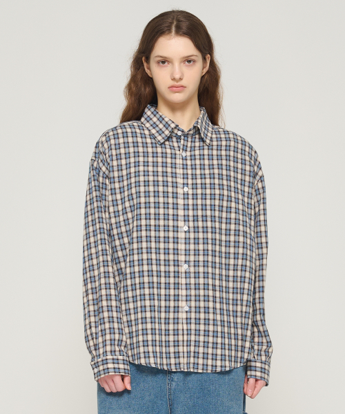 CARGOBROS FOR WOMAN(カーゴブロスフォーウィメン)の「ソフトチェックオーバーシャツ(ブルー)(シャツ/ブラウス・レディース・その他・FREE)」の4枚目の写真